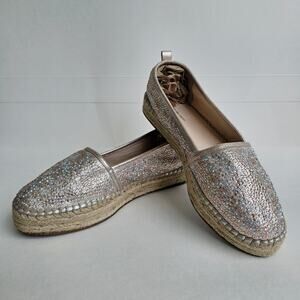 Rhinestone Espadrilles Flats INC Caleyy Size 9 Metallic Tan Sparkle Slip Ons